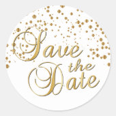 Save the date | Gouden Confetti Stippen Ronde Sticker (Voorkant)