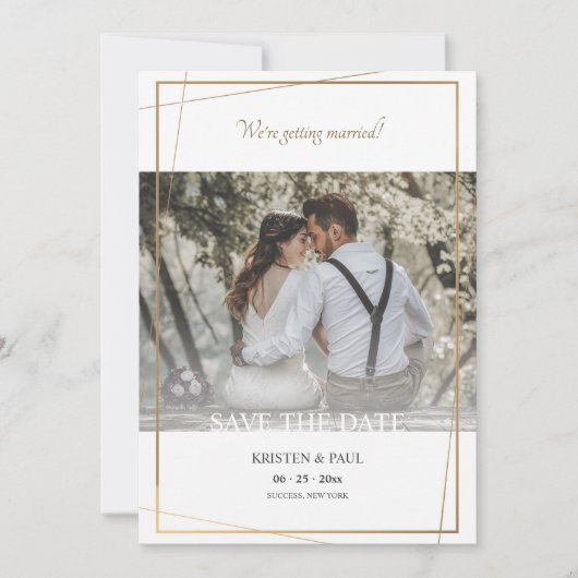 Save the Date Gouden Frame Foto Aankondiging (Voorkant)