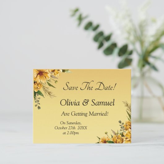 Save the date - Gouden Geel Aankondigingskaart (Staand voorkant)