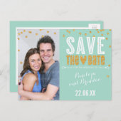 SAVE THE DATE gouden glitter confetti trendy munt Aankondigingskaart (Voorkant / Achterkant)