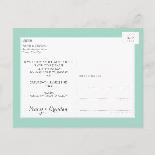 SAVE THE DATE gouden glitter confetti trendy munt Aankondigingskaart (Achterkant)