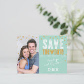 SAVE THE DATE gouden glitter confetti trendy munt Aankondigingskaart (Staand voorkant)