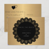 Save the Date Gouden Minimalisme Zwart Aankondigingskaart (Voorkant / Achterkant)