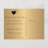 Save the Date Gouden Minimalisme Zwart Aankondigingskaart (Achterkant)
