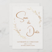 Save the Date Gouden Omlijning Bloemen Kaart (Voorkant / Achterkant)