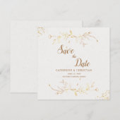 Save the Date Gouden Omlijning Bloemen Vierkant Kaart (Voorkant / Achterkant)