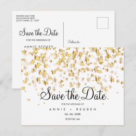 Save the Date Gouden Sterren Briefkaart (Voorkant / Achterkant)
