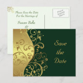 Save the Date - Gouden wervelingen & Donkergroen Aankondigingskaart (Voorkant / Achterkant)