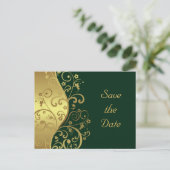 Save the Date - Gouden wervelingen & Donkergroen Aankondigingskaart (Staand voorkant)