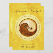 SAVE THE DATE Gouden YinYang duiven trouwkaart (Voorkant / Achterkant)