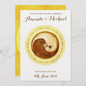 SAVE THE DATE Gouden YinYang duiven trouwkaart (Voorkant / Achterkant)