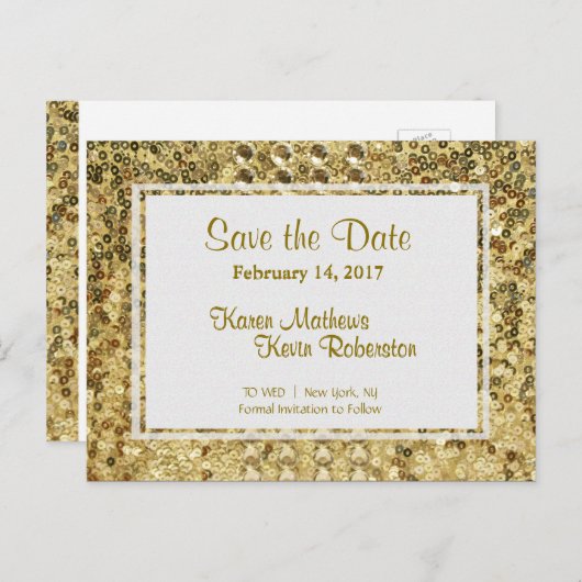 Save the date | goudpailletten aankondigingskaart (Voorkant / Achterkant)