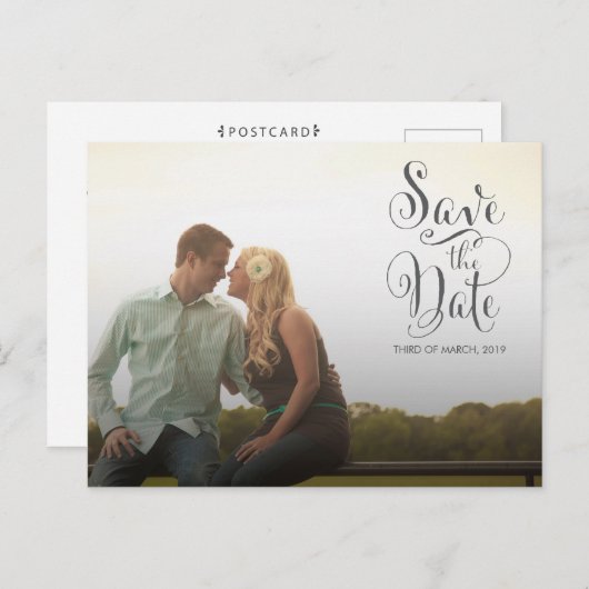 Save the Date Gray Typography Aankondiging Briefkaart (Voorkant / Achterkant)
