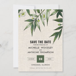 Save the date. Greenery Botanical Burlap Kaarten