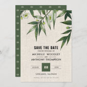 Save the date. Greenery Botanical Burlap Kaarten (Voorkant / Achterkant)