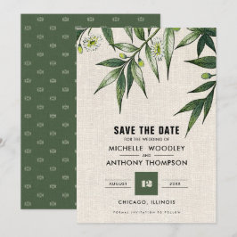 Save the date. Greenery Botanical Burlap Kaarten