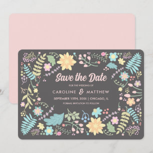 Save the date. Grijs Blush Roze Moderne Floral Kaart