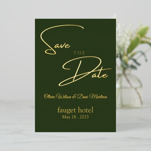 save the date groen elegant folie uitnodiging (Staand Voorkant)