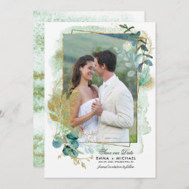 Save the date. Groene botanische foto bruiloft Kaart