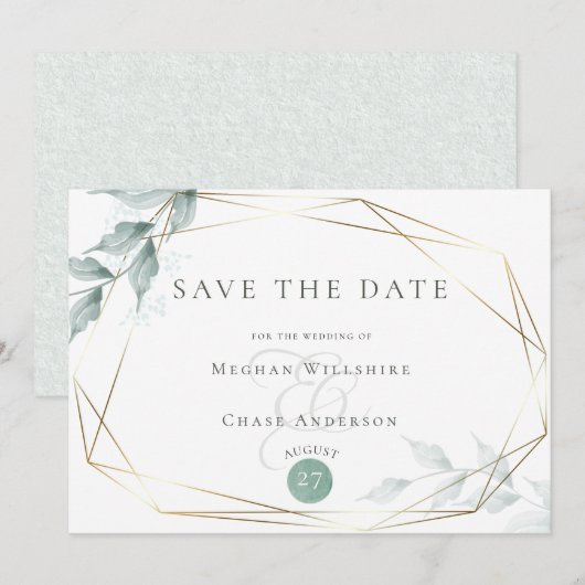 Save the date | Groene botanische grijze Jade (Voorkant / Achterkant)