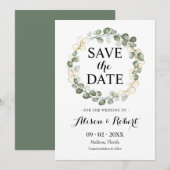 Save The Date - Groene Eucalyptus Bladkrans In Kaart (Voorkant / Achterkant)
