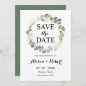 Save The Date - Groene Eucalyptus Bloemenkrans In Kaart (Voorkant / Achterkant)
