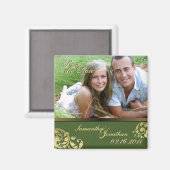 Save the Date Groene & Gouden Shimmer Bloemmagneet Magneet (Voorkant / Achterkant)