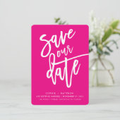 SAVE THE DATE handgeschreven script fuschia wit Kaart (Staand voorkant)