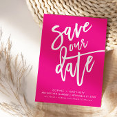 SAVE THE DATE handgeschreven script fuschia wit Kaart