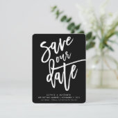 SAVE THE DATE handgeschreven script zwart wit inkt Kaart (Staand voorkant)