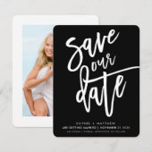 SAVE THE DATE handgeschreven script zwart wit inkt Kaart (Voorkant / Achterkant)