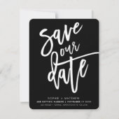SAVE THE DATE handgeschreven script zwart wit inkt Kaart (Voorkant)