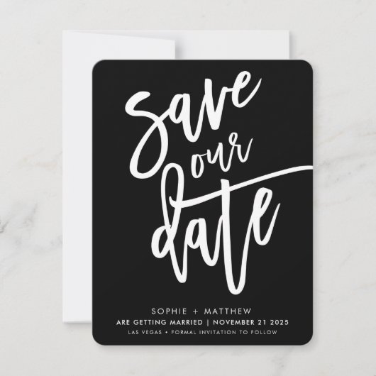 SAVE THE DATE handgeschreven script zwart wit inkt Kaart (Voorkant)