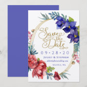Save the date | Happiness Waterverf Floral Kaart (Voorkant / Achterkant)