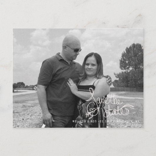 Save the Date Hart Pijl Script Hand Lettering Po Briefkaart (Voorkant)