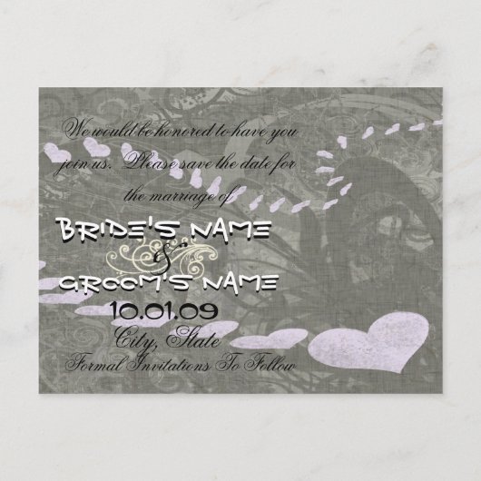 Save The Date - Harten en wervelingen Lavendel Aankondigingskaart (Achterkant)