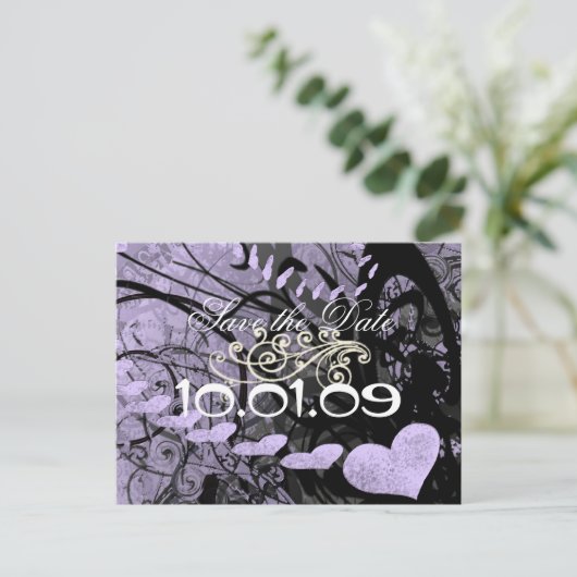 Save The Date - Harten en wervelingen Lavendel Aankondigingskaart (Staand voorkant)