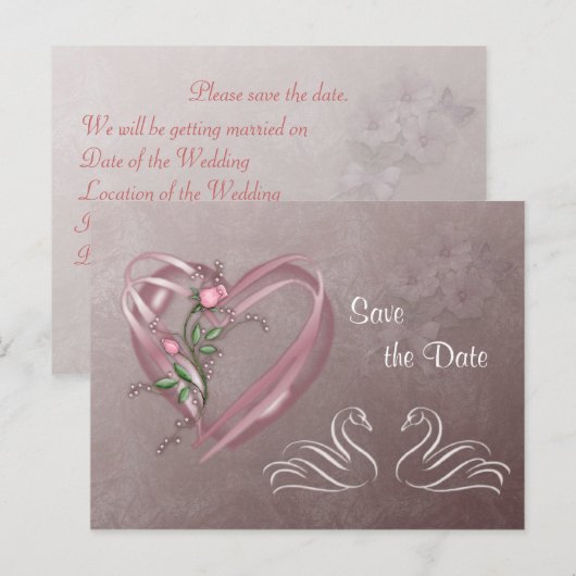 Save the Date - Harten en zwanen. Briefkaart (Voorkant / Achterkant)