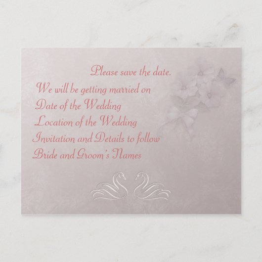 Save the Date - Harten en zwanen. Briefkaart (Achterkant)