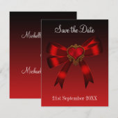 Save the Date Heart Deep Red Gold Zwart (Voorkant / Achterkant)