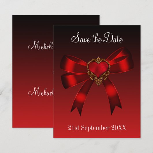 Save the Date Heart Deep Red Gold Zwart (Voorkant / Achterkant)