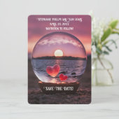 Save the Date Hearts on the Beach Pretty Kaart (Staand voorkant)