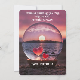 Save the Date Hearts on the Beach Pretty Kaart