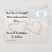 Save The Date Hearts Sand Beach Bruiloft Briefkaar Aankondigingskaart (Achterkant)