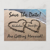 Save The Date Hearts Sand Beach Bruiloft Briefkaar Aankondigingskaart (Voorkant)