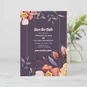Save the date. Herfst Bloemen Plum Bruiloft Kaart (Staand voorkant)
