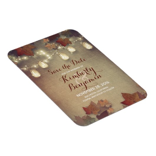 Save the Date Herfst Mason Jar Lights Rustic Magneet (Rechterzijde)