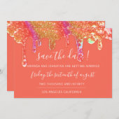 Save The Date Holografische druppels Sinaasappel C (Voorkant / Achterkant)