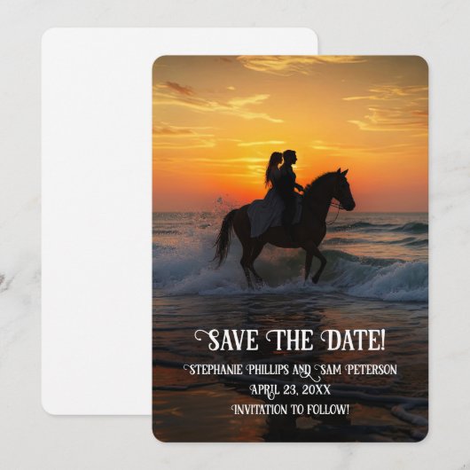Save the Date Horseback Riding Beach Kaart (Voorkant / Achterkant)