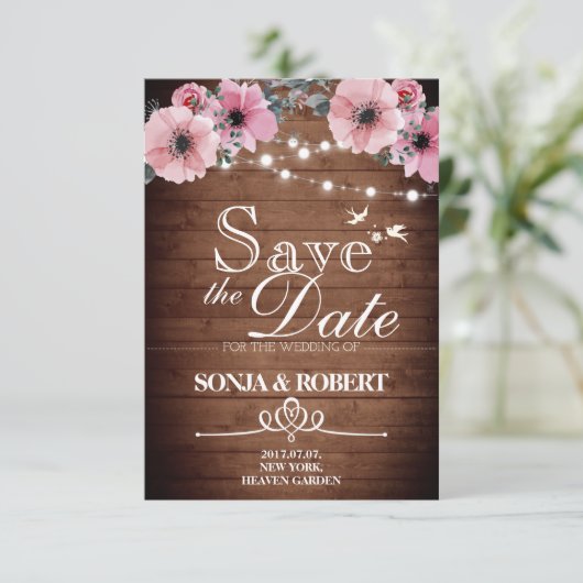 Save the Date - Hout, Duiven, Licht, Bloem (Staand voorkant)